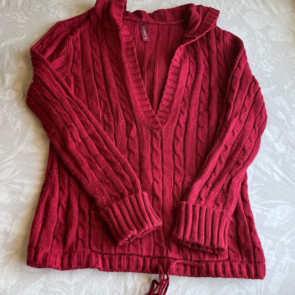 Women's Red Cable Knit Sweater